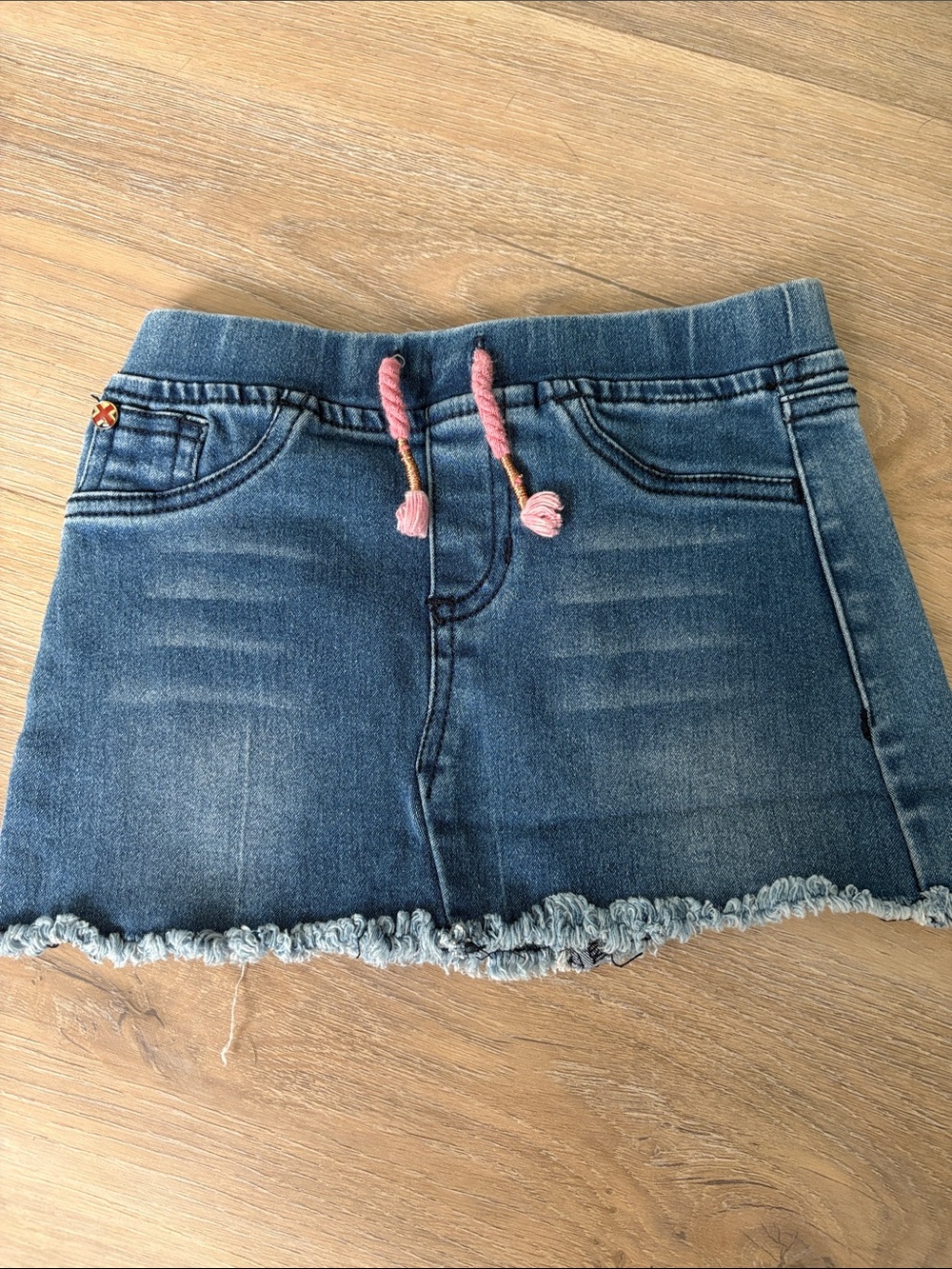Girls' Denim Skirt with Pink Drawstring